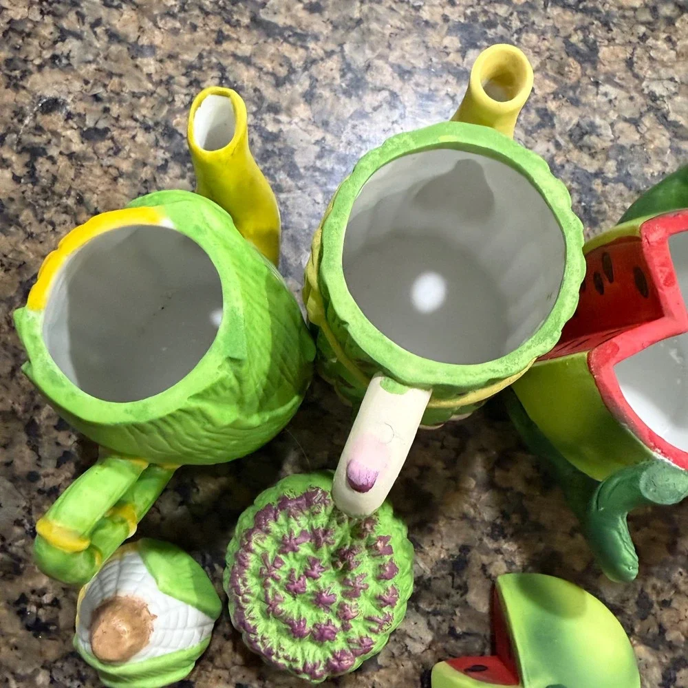 Vintage‎ Style Miniature Ceramic Fruit and Vegetable Teapots Set of 4 Decor